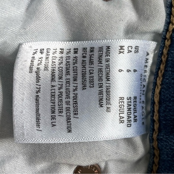 American Eagle Outfitters Super High Rise Blue Flare Distressed Jeans Stretch - Picture 7 of 8